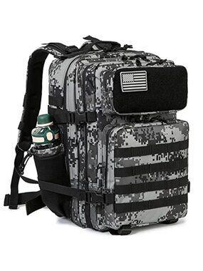 45L Military Tactical Backpack Molle Hiking Bug Out Bag Rucksack Black Camo